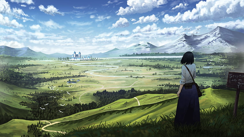 풍경의 애니메이션 소녀 Ultra, Anime Mountain HD 월페이퍼