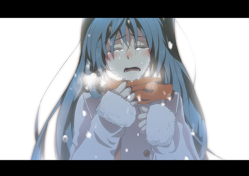 Miku pleure, hiver, hatsune miku, vocaloid, anime girl, triste, miku, vocaloids, neige, pleurs, neige, hatsune, rougir, rougir Fond d'écran HD