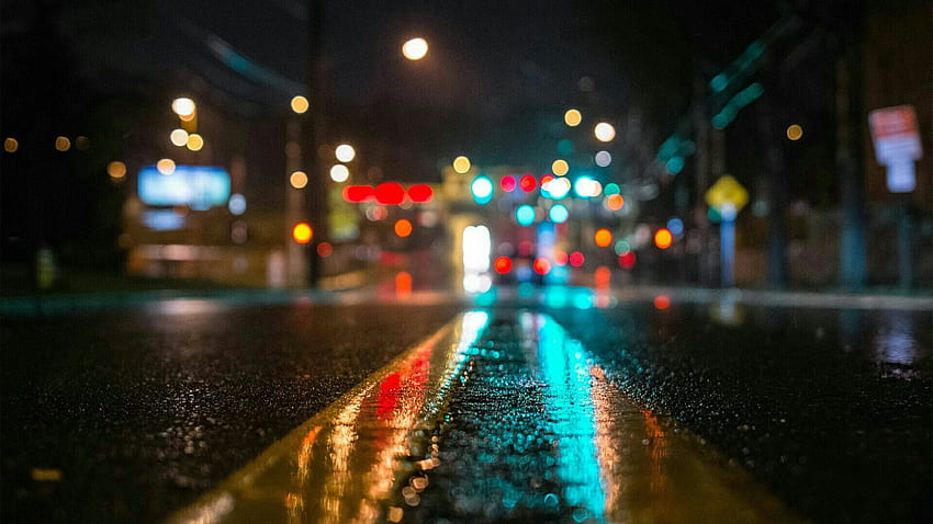Street After Rain At Night . Studio 10 HD wallpaper