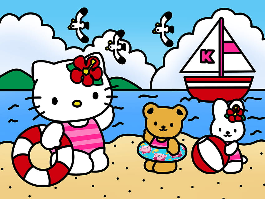 Hello Kitty Vai in spiaggia e amico (libro da colorare) Sfondo HD