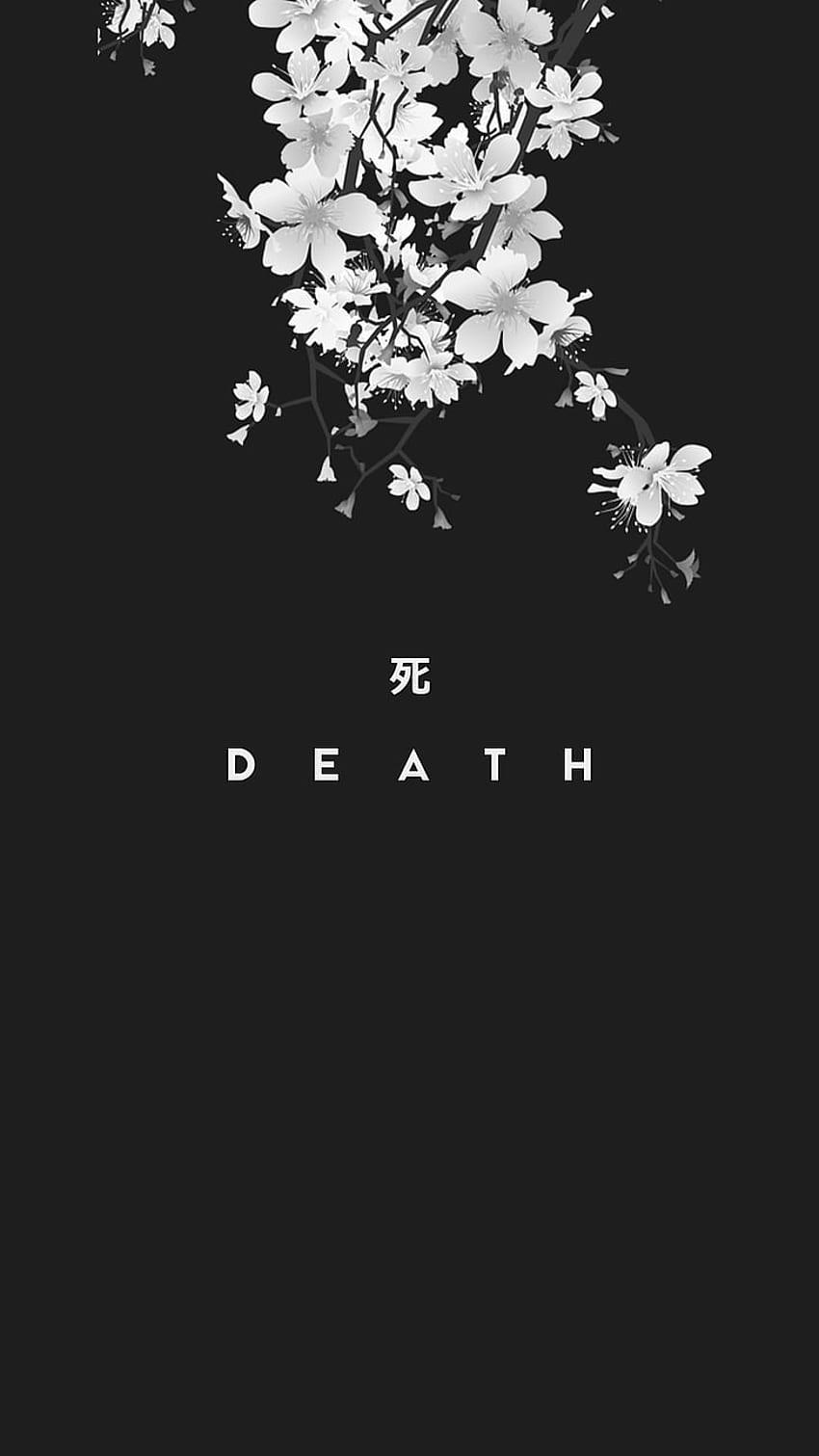 Latar belakang hitam dengan overlay teks death dark kanji Japan : Update, Anime Text wallpaper ponsel HD