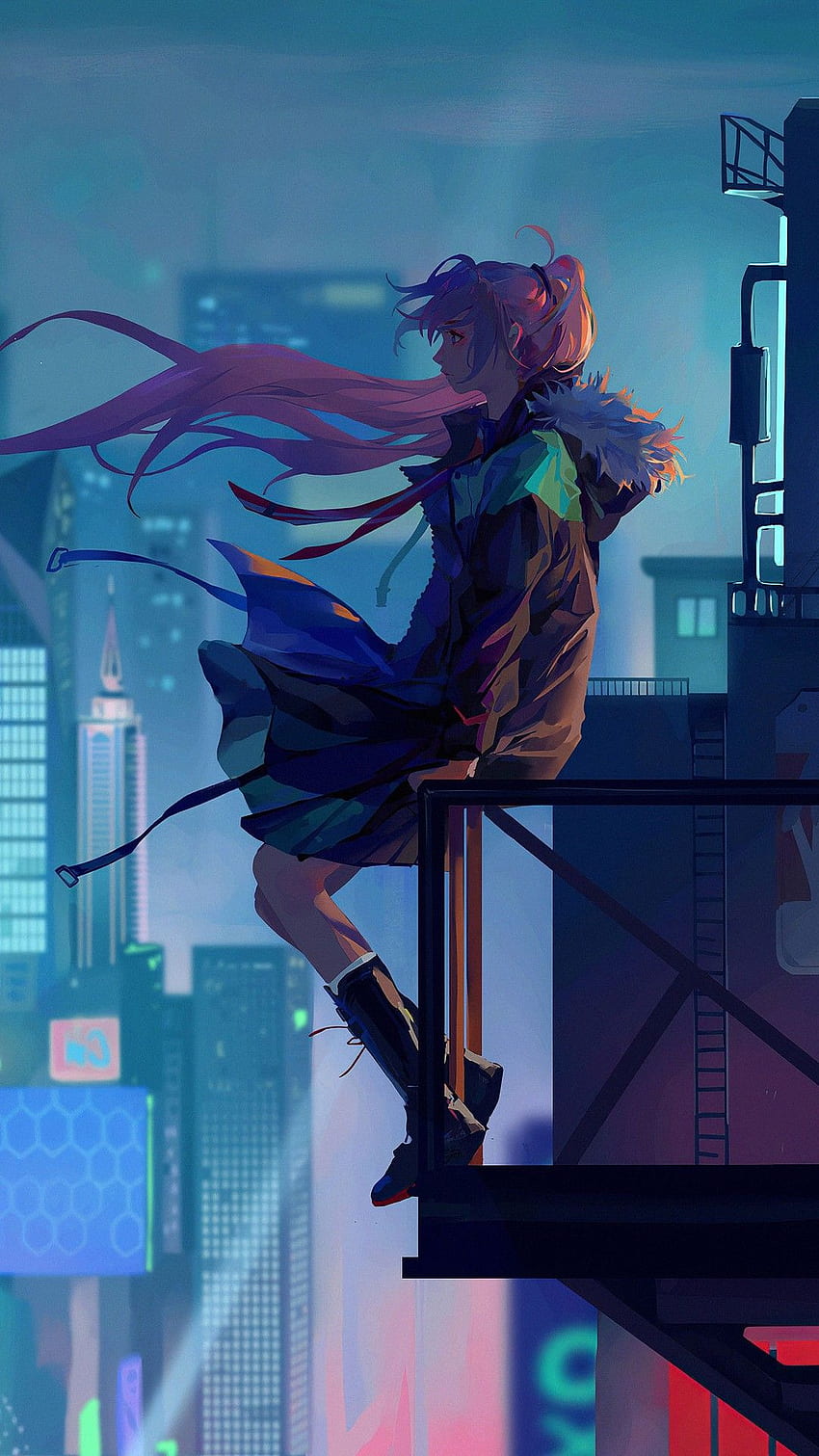City Anime Girl Alone HD phone wallpaper