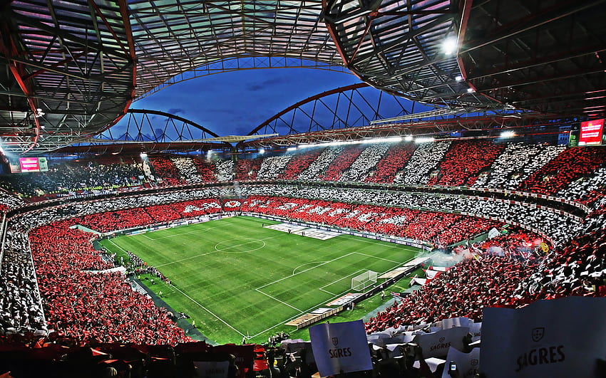 Стадион Бенфика, фенове, Estadio da Luz, пълен стадион, мач, футболен стадион, футбол, арена Бенфика, Лисабон, Португалия, португалски стадиони за с резолюция . Високо качество HD тапет