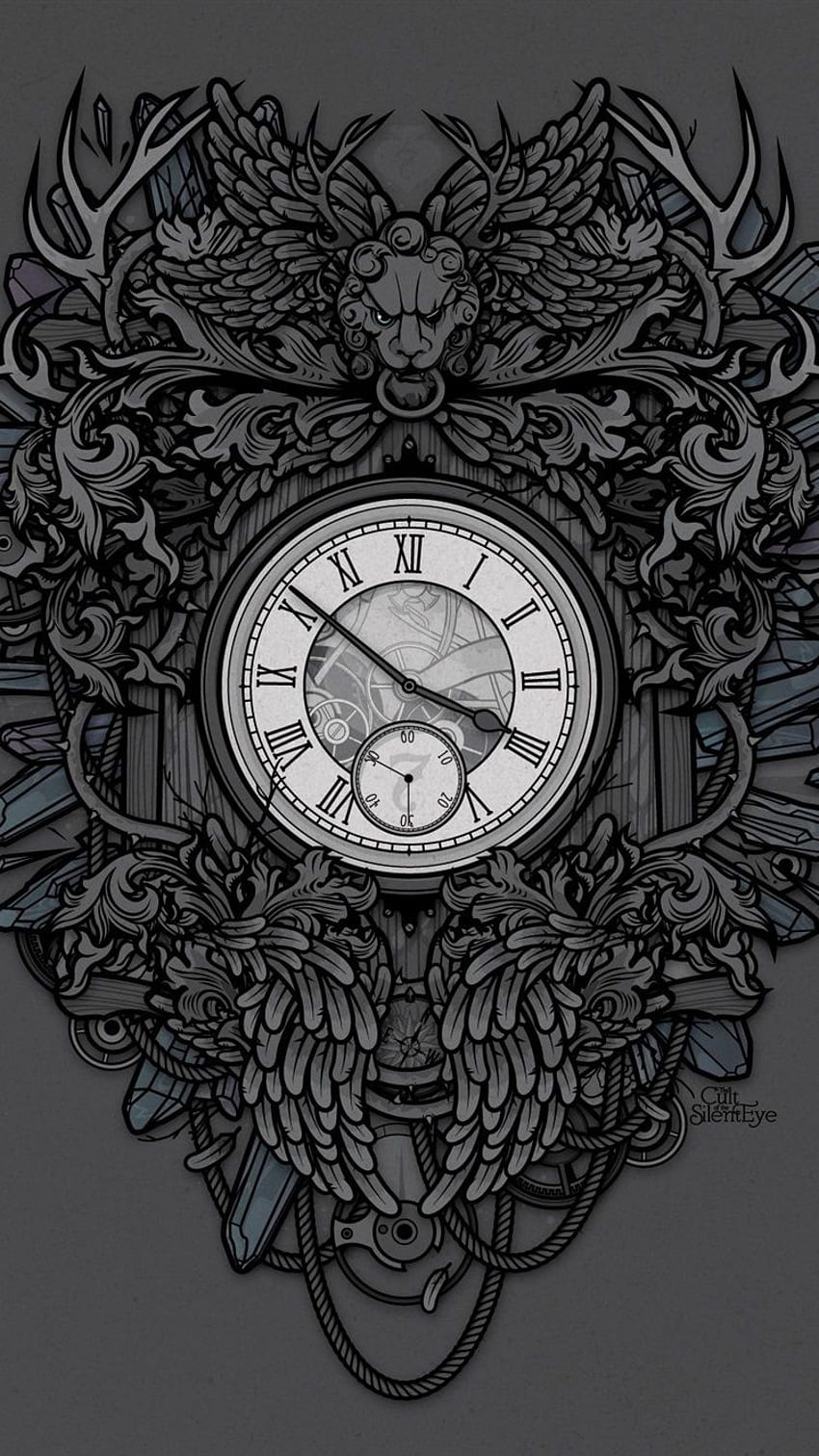Clock, Lion, Art Drawing IPhone 8 7 6 6S HD phone wallpaper