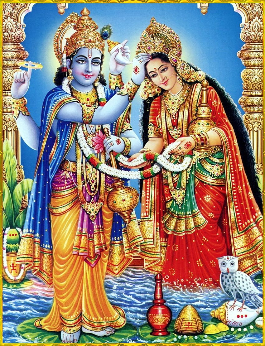 Hindu Supreme Lord Vishnu with Goddess Laxmi on Garuda Giving Blessings, A  Poster Painting with framing, Must for Hindu Religious and Worship Purpose:  Posters & Prints, vishnu lakshmi HD phone wallpaper |