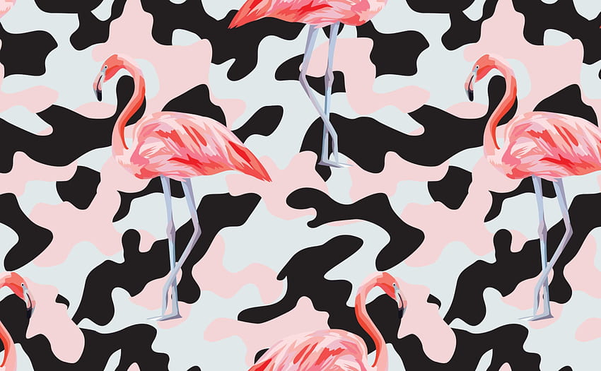 Tropical Floral and Birds Pattern for Walls, Tropical Flamingo HD wallpaper