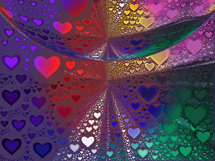 Rainbow Hearts Burst, rosso, multicolore, globo, verde, blu, nero, colorato Sfondo HD