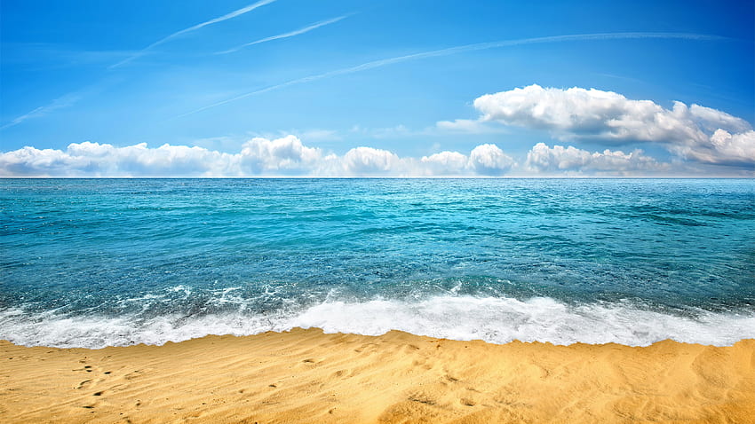 Güzel Okyanus Dalgaları Plaj Kumu Gündüz Doğada Mavi Gökyüzü Altında HD duvar kağıdı