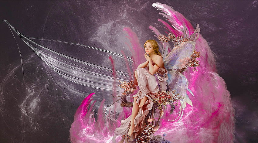 Lovely Fairy, art, girl, beautiful, woman, fairy, pink, digital, fantasy, pretty, lovely HD wallpaper