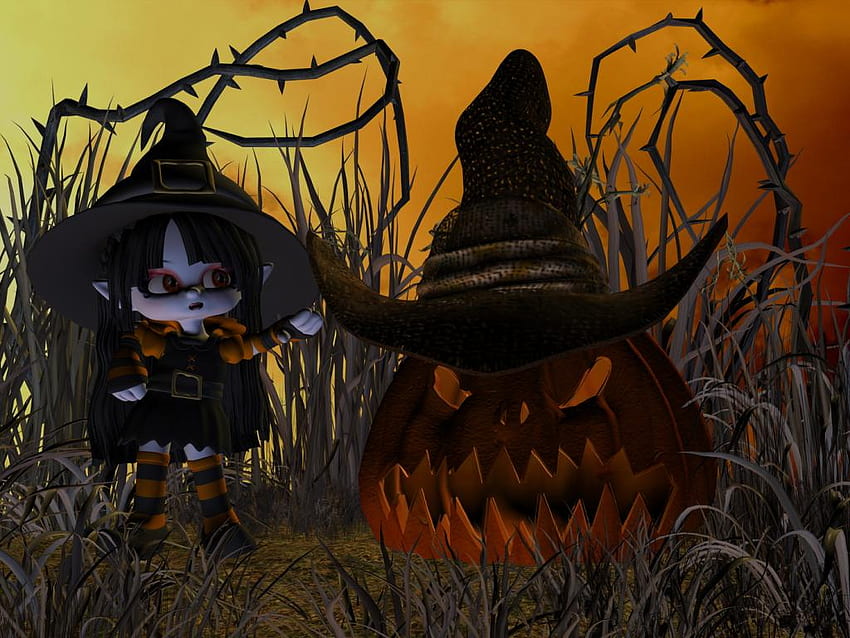 Schöne Hexe, Kürbis, Halloween, Oktober, Hexe HD-Hintergrundbild