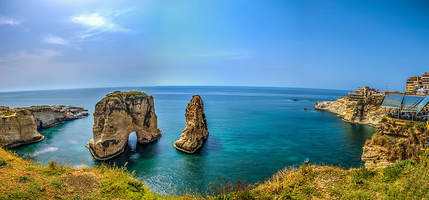 바다, 레바논, 레바논 자연 옆에 갈색 바위 산 HD 월페이퍼