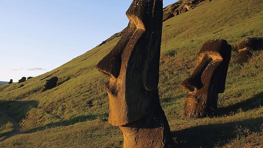 estatuas moai en isla de pascua chile, isla, hierba, colinas, estatuas fondo de pantalla