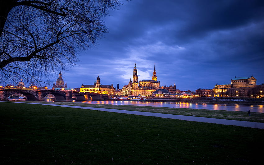 Dresden Almanya Gökyüzü Çim Nehirler gece HD duvar kağıdı