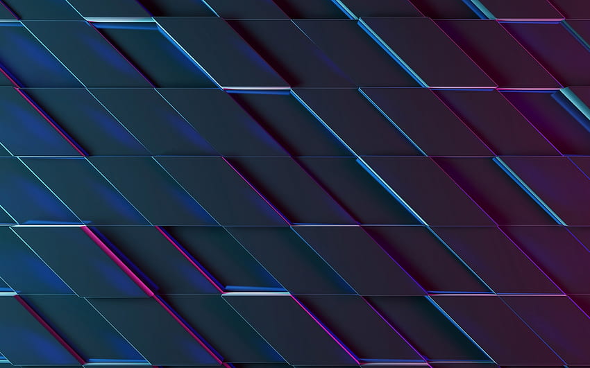 blue neon 3d background, 3d blue rectangles, blue neon rectangles background, creative 3d background, 3d cubes background HD wallpaper