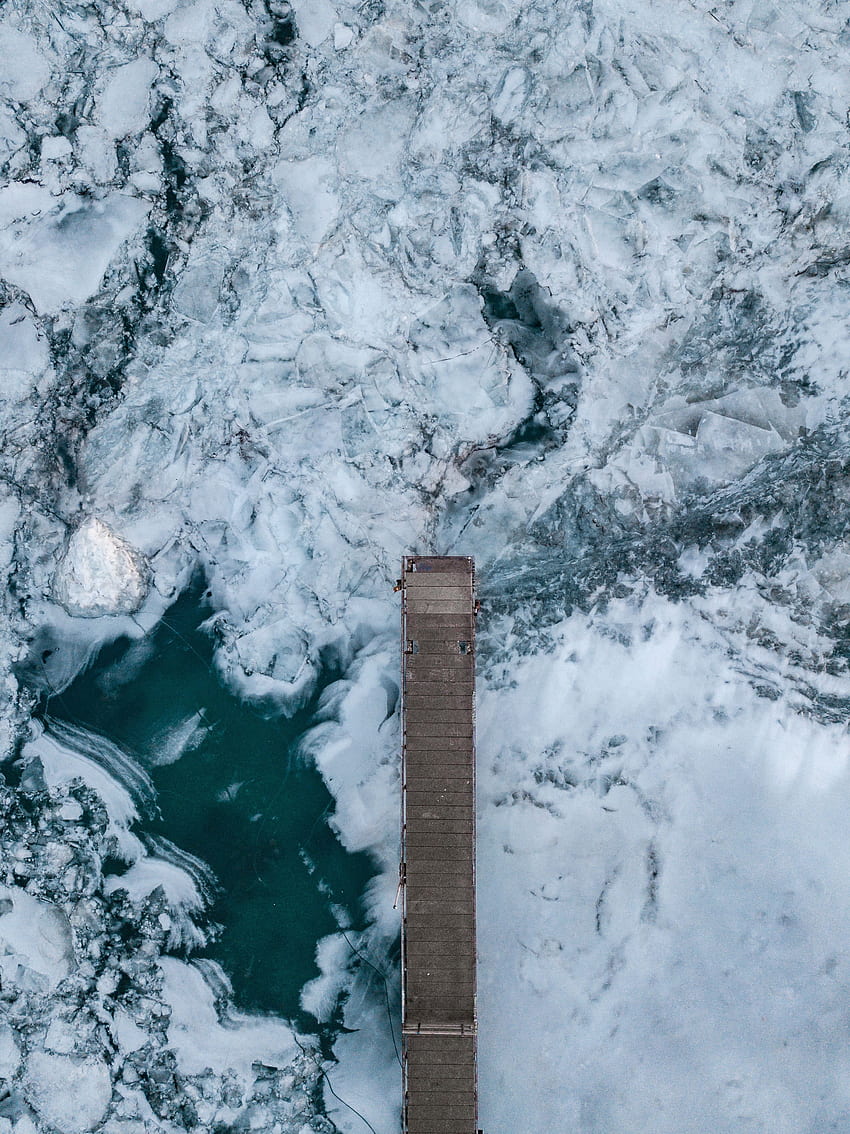 Nature, Ice, View From Above, Pier, Ice Floes HD phone wallpaper
