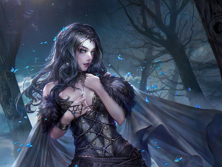 Dark Witch, orginal, fantasy, art, girl, forest, dark, witch HD wallpaper