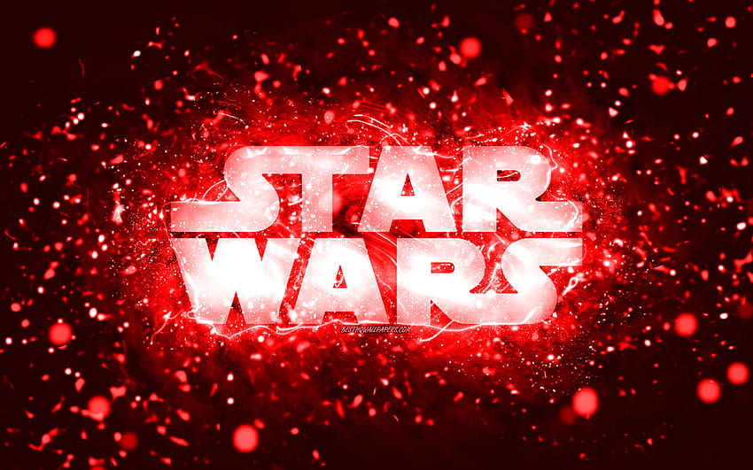 Logo rosso di Star Wars, luci al neon rosse, astratto creativo, rosso, logo di Star Wars, marchi, Star Wars Sfondo HD