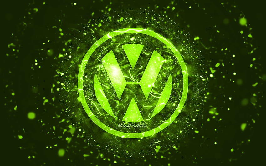 Logo Volkswagen citron vert, néons citron vert, créatif, arrière-plan abstrait citron vert, logo Volkswagen, marques de voitures, Volkswagen Fond d'écran HD