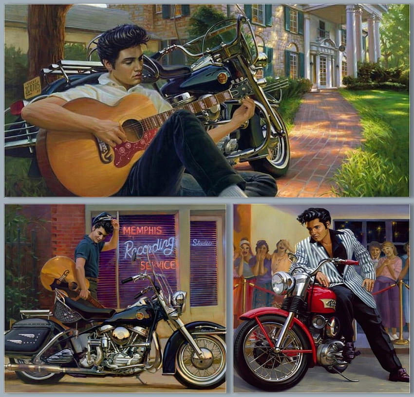 Elvis, sepeda motor, sepeda, rekaman, harley davidson, rumah Wallpaper HD