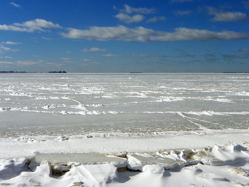 замръзнало езеро Онтарио, зима, плаж Уескотс, сняг, езеро Онтарио, лед HD тапет