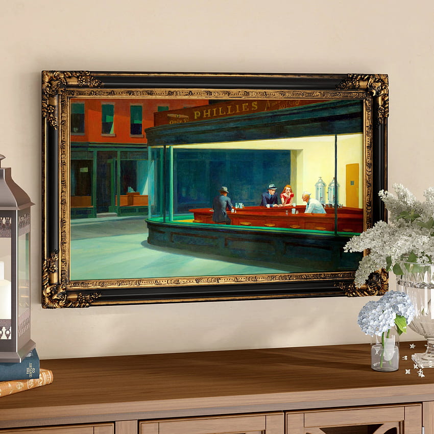 Vault W Artwork Nighthawks by Edward Hopper - Frame Graphic Art on Canvas HD phone wallpaper
