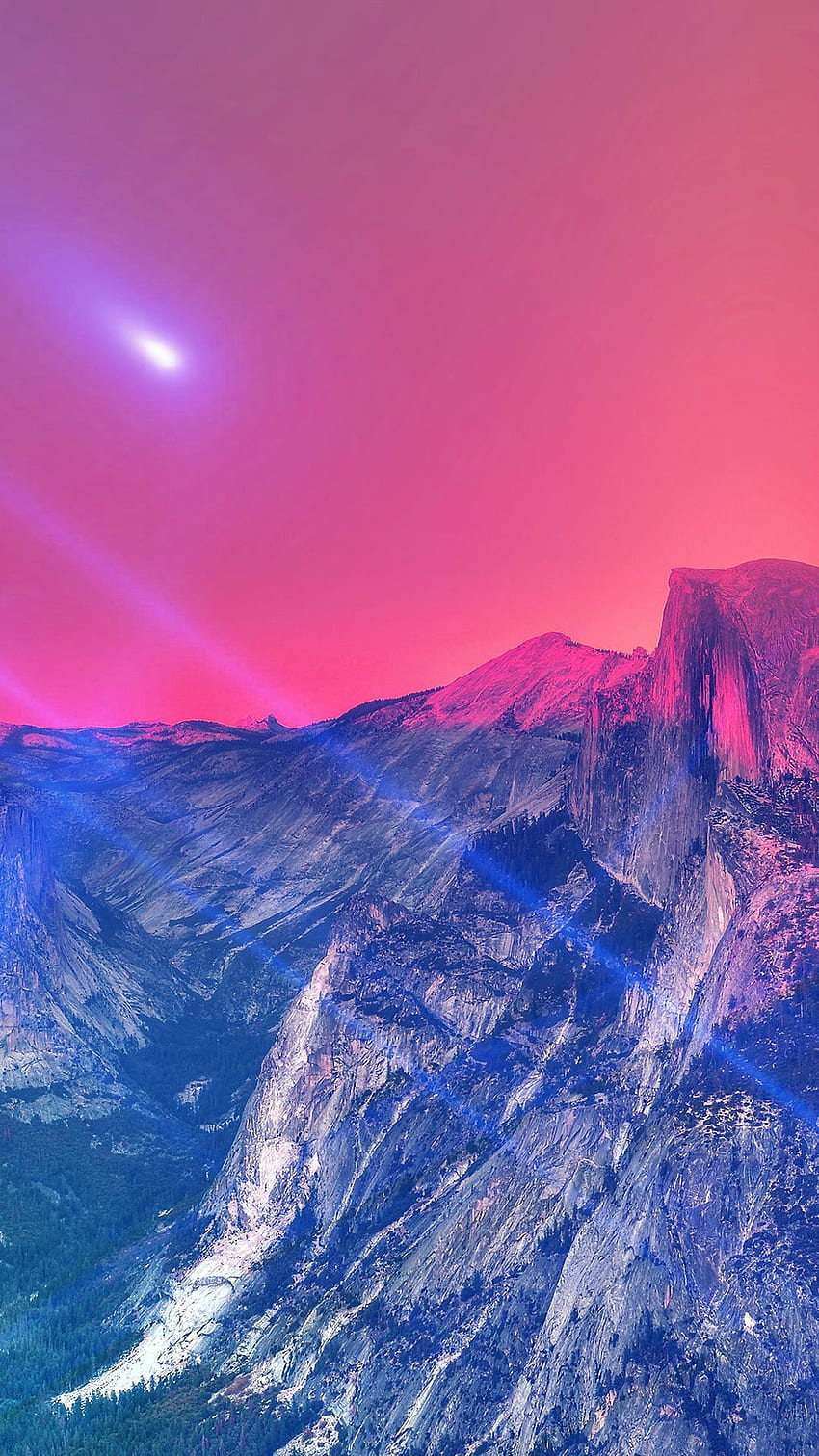 Yosemite Mountain Art Blue Flare Sky Nature IPhone 6 . iPhone, iPad w jednym miejscu. Sztuka górska, zachód słońca, pomarańczowe niebo Tapeta na telefon HD