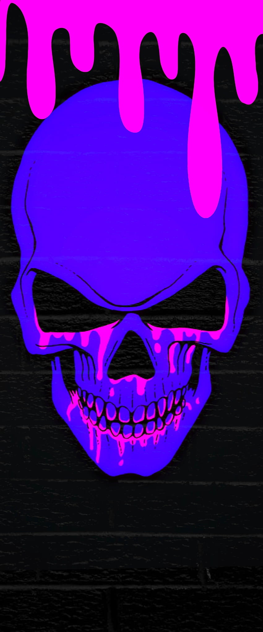 Neon Purple Skull, ladrillos, negro fondo de pantalla del teléfono