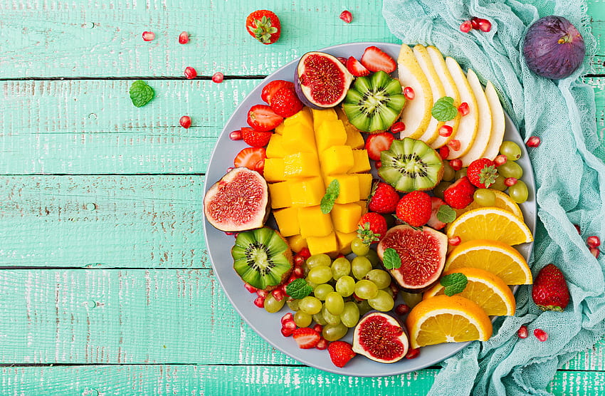 Penuh warna, hidangan buah-buahan, salad, segar Wallpaper HD
