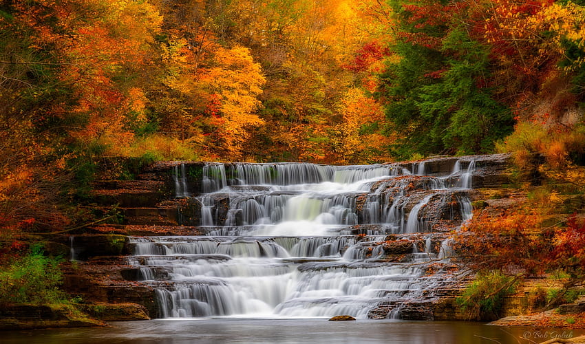 Cascade, Landscape, Waterfall, Forest, Autumn HD wallpaper