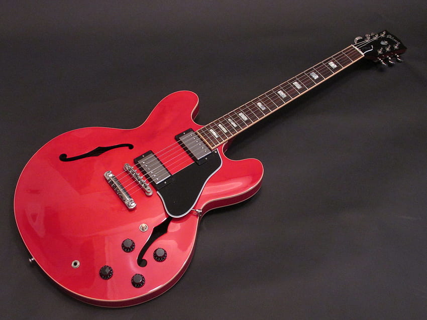 Gibson (Memphis) ES 335 Block Marker Cherry > Gitary elektryczne Semi Hollow Body. Instrumenty progowe ze złotego wieku, Gibson 335 Tapeta HD
