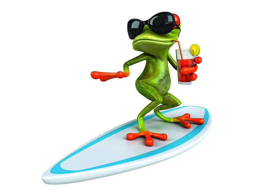 Surfen Frog, коктейл, 3d, забавен, хумор, жаба, сърф HD тапет