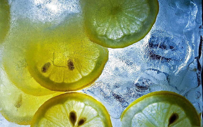 Ice, Macro, Lemon, Citrus, Pieces HD wallpaper