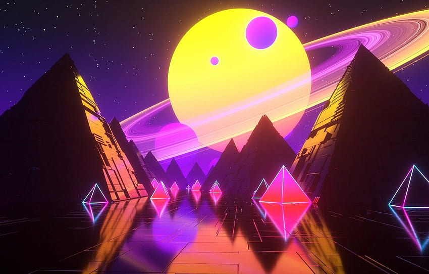 Music, Stars, Planet, Space, Pyramid, Pyramid, Background, Neon, Synth, Retrowave, Synthwave, New Retro Wave, Futuresynth, Sintav, Retrouve, Outrun for , section рендеринг, Synthwave Computer HD wallpaper