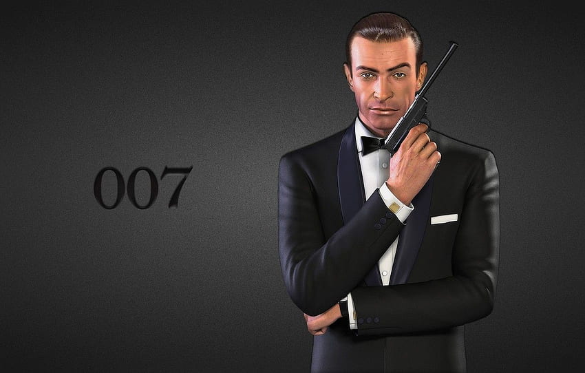 gun, the inscription, black background, James Bond, Sean Connery, Sean Connery, 007, James Bond, agent 007, suit black for , section рендеринг HD wallpaper