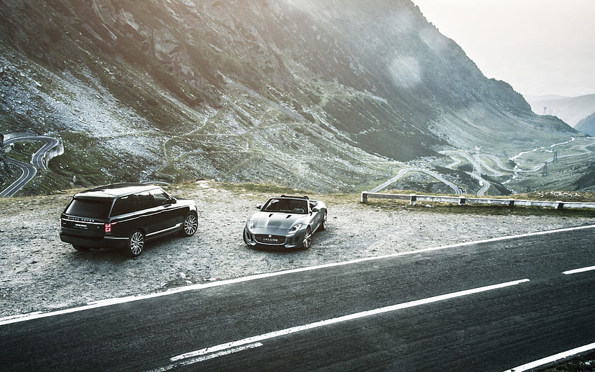 Montañas, Range Rover, Coches, Carretera, Jaguar F-Type fondo de pantalla