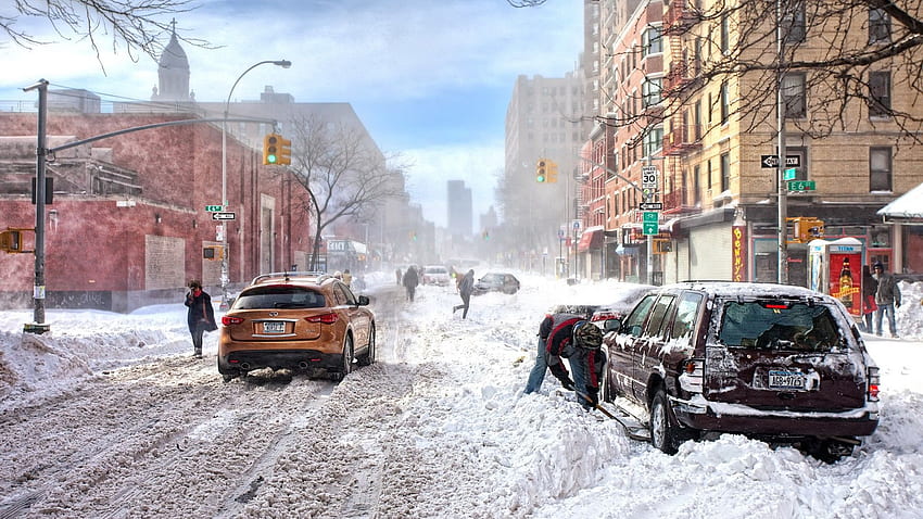 풍경, 겨울, 눈, 도시 경관, 건축물, 뉴욕시 HD 월페이퍼