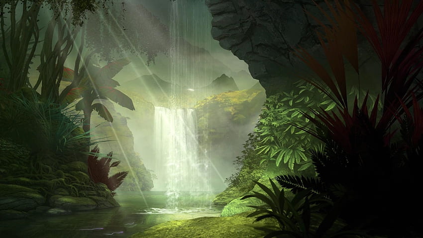 Jungle waterfall 1920 × 1080 : HD wallpaper