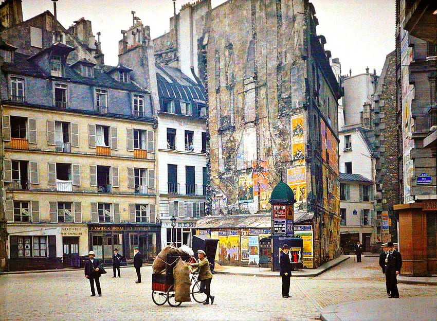 パリ、街並み、通り、ビンテージ、フランス、都市、人々、ヨーロッパ通り 高画質の壁紙