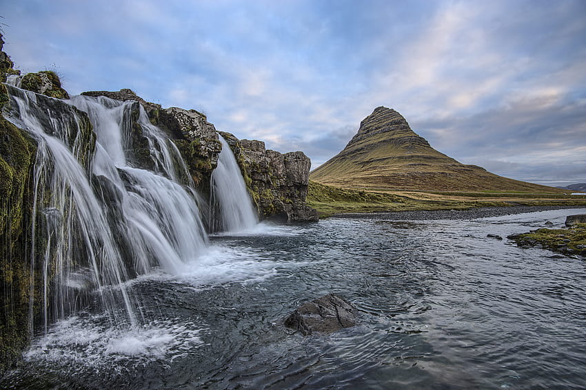 自然, 滝, 丘, アイスランド 高画質の壁紙