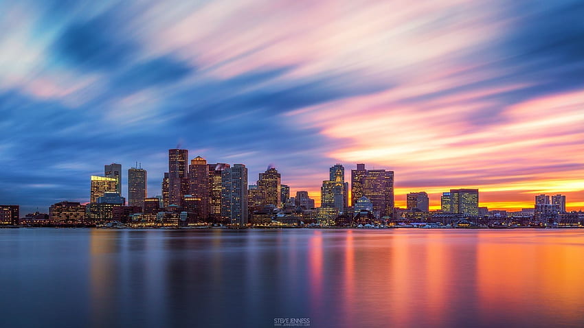 Skyline de Boston ao pôr do sol, 120 segundos - Skyline da cidade de Boston em alta resolução - - papel de parede HD