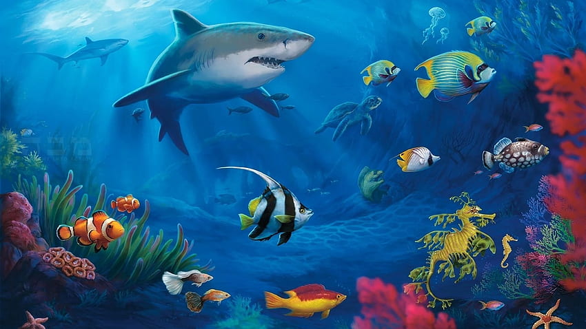 Ryby na żywo na PC. Akwarium na żywo, Podwodne, Ryby, Podwodne Kreskówki Tapeta HD