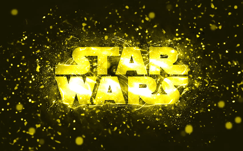 Star Wars yellow logo, , yellow neon lights, creative, yellow abstract background, Star Wars logo, brands, Star Wars HD wallpaper