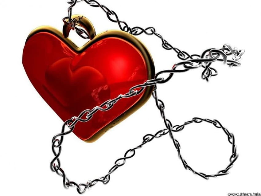 Red heart chained, hearts, love HD wallpaper