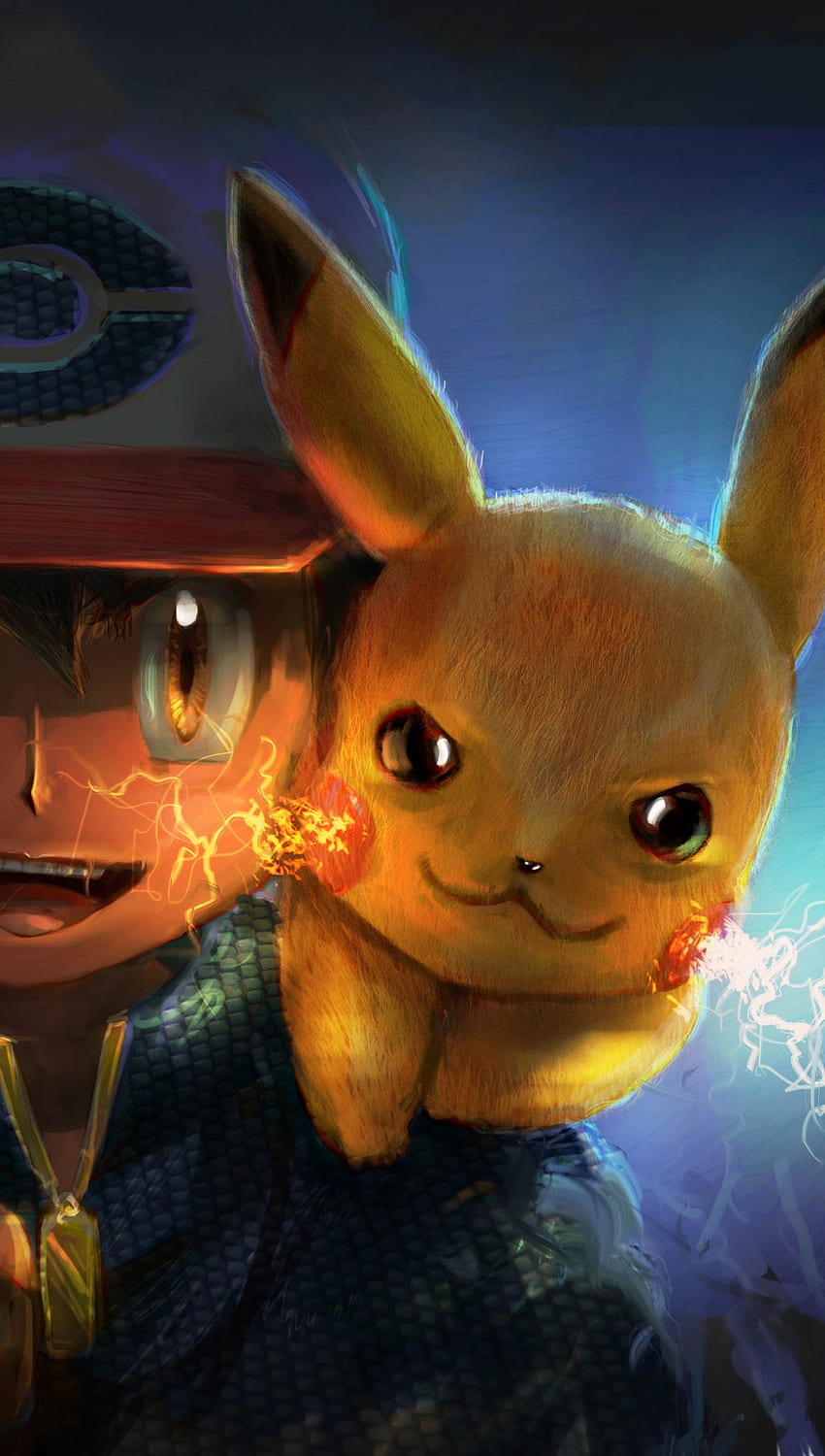 Ilustraciones de Ash y Pikachu, Ash y Pikachu fondo de pantalla del teléfono