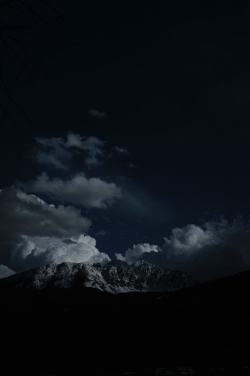 Mountains, Night, Clouds, Vertex, Dark, Tops HD phone wallpaper