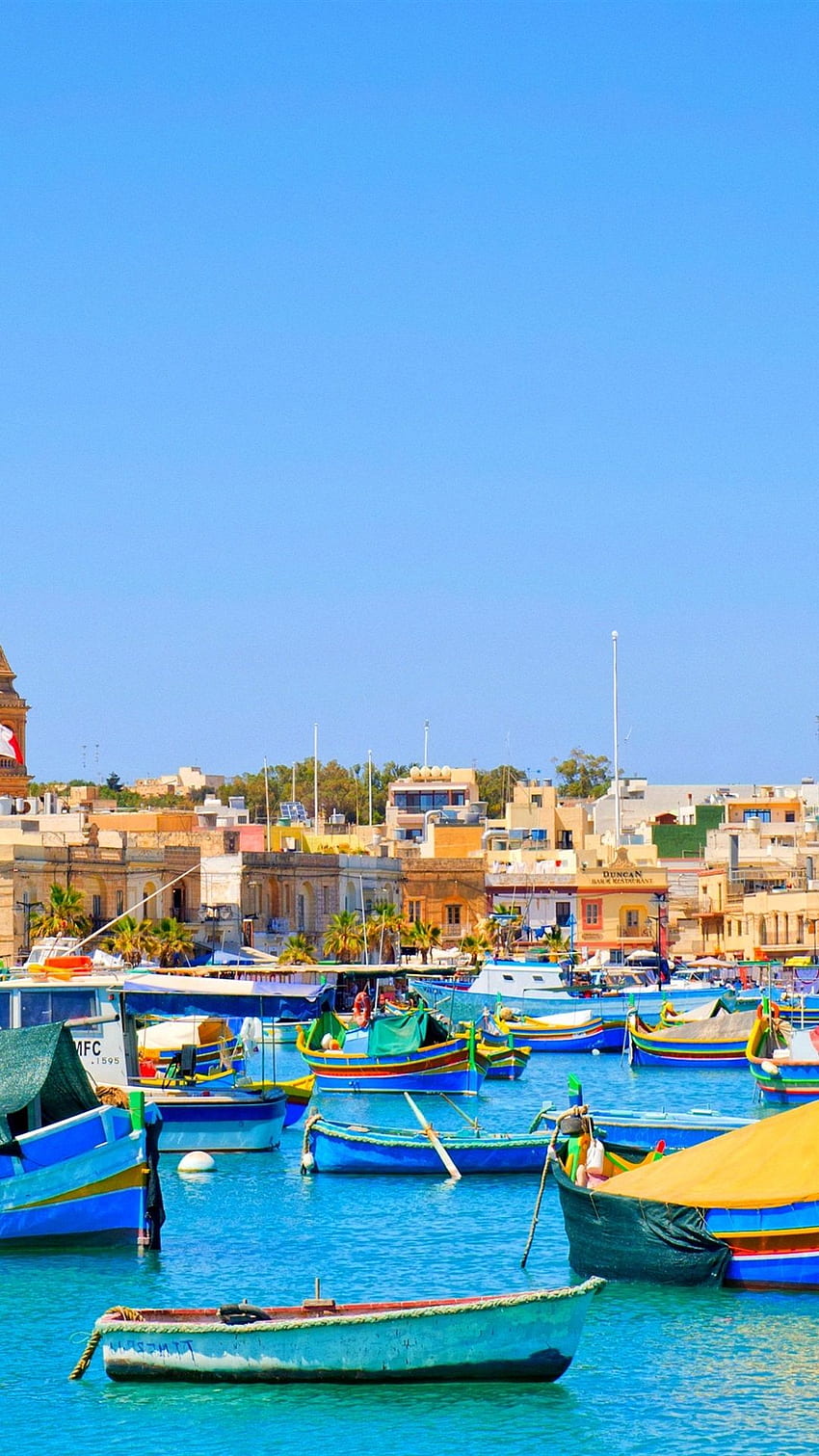 Malta, Meer, Boote, Häuser, blauer Himmel, Reiseort HD-Handy-Hintergrundbild