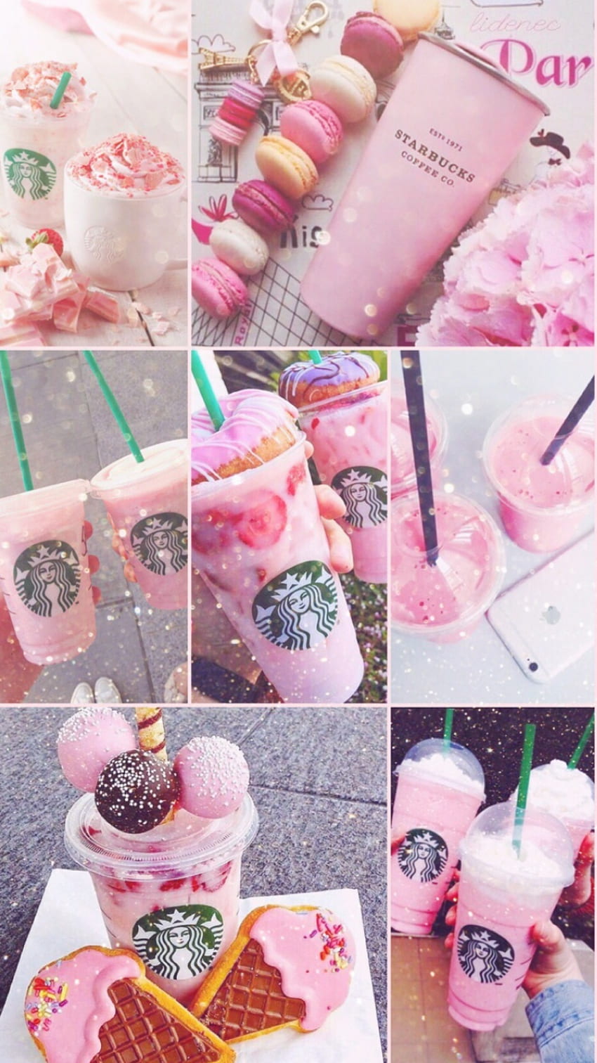 Różowe cukierki do oczu Starbucks. Estetyczne tablice nastrojów, Śliczne dziewczęce Starbucks Tapeta na telefon HD