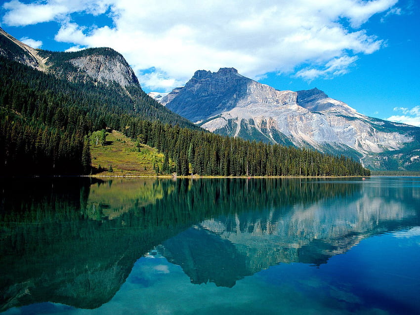 Природа, Дървета, Планини, Езеро, Отражение, Национален парк, Емералд Лейк HD тапет