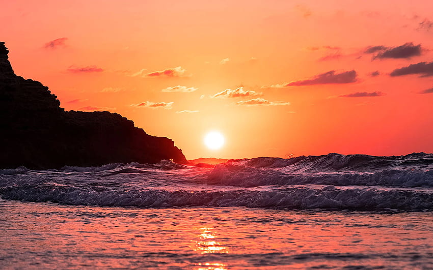 Waves Ocean Sunset Macbook Pro Retina、、背景、および 高画質の壁紙