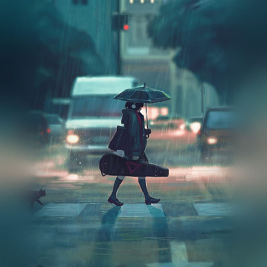 Android . rainy day anime paint girl art HD phone wallpaper